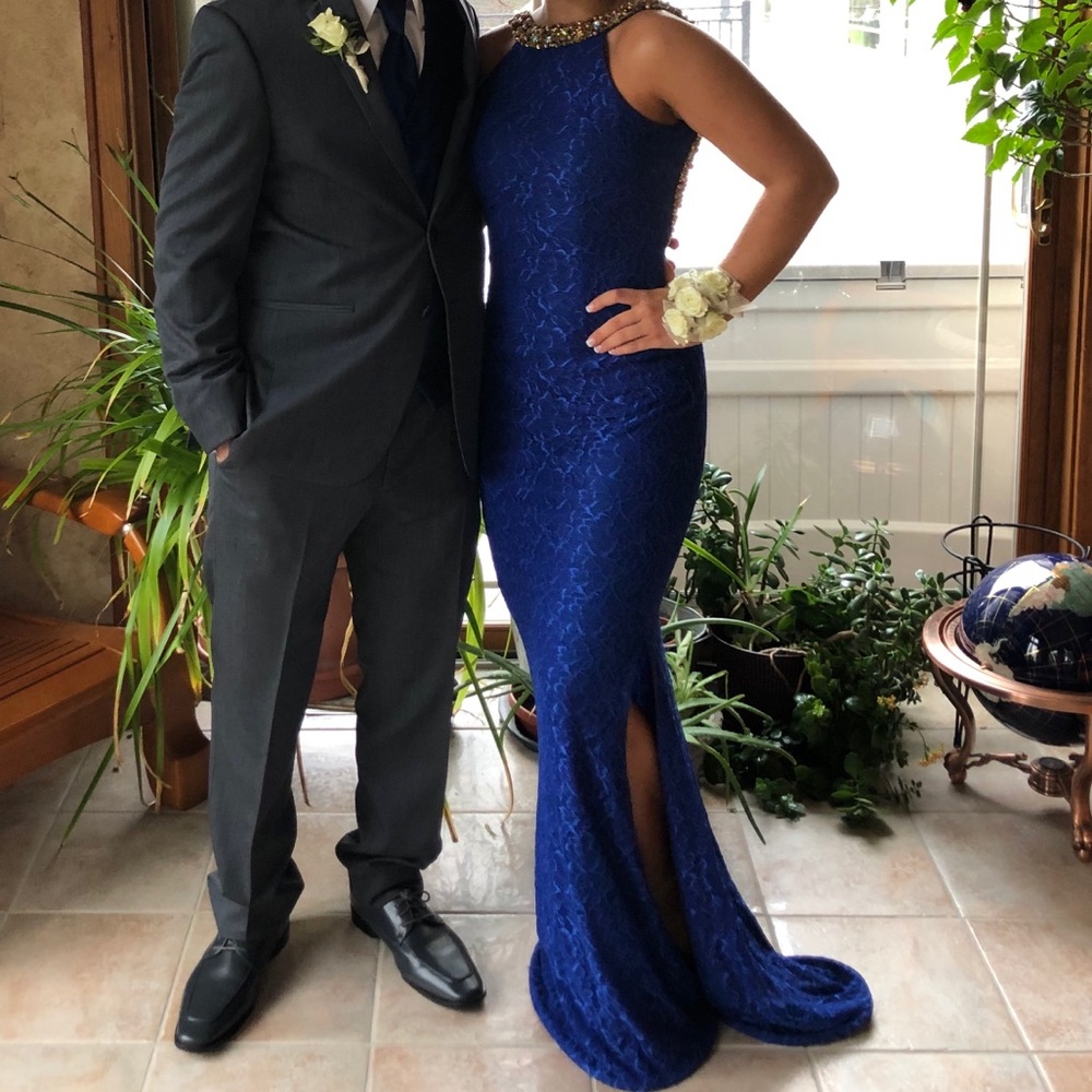 Beautiful, royal blue,long, lace dress